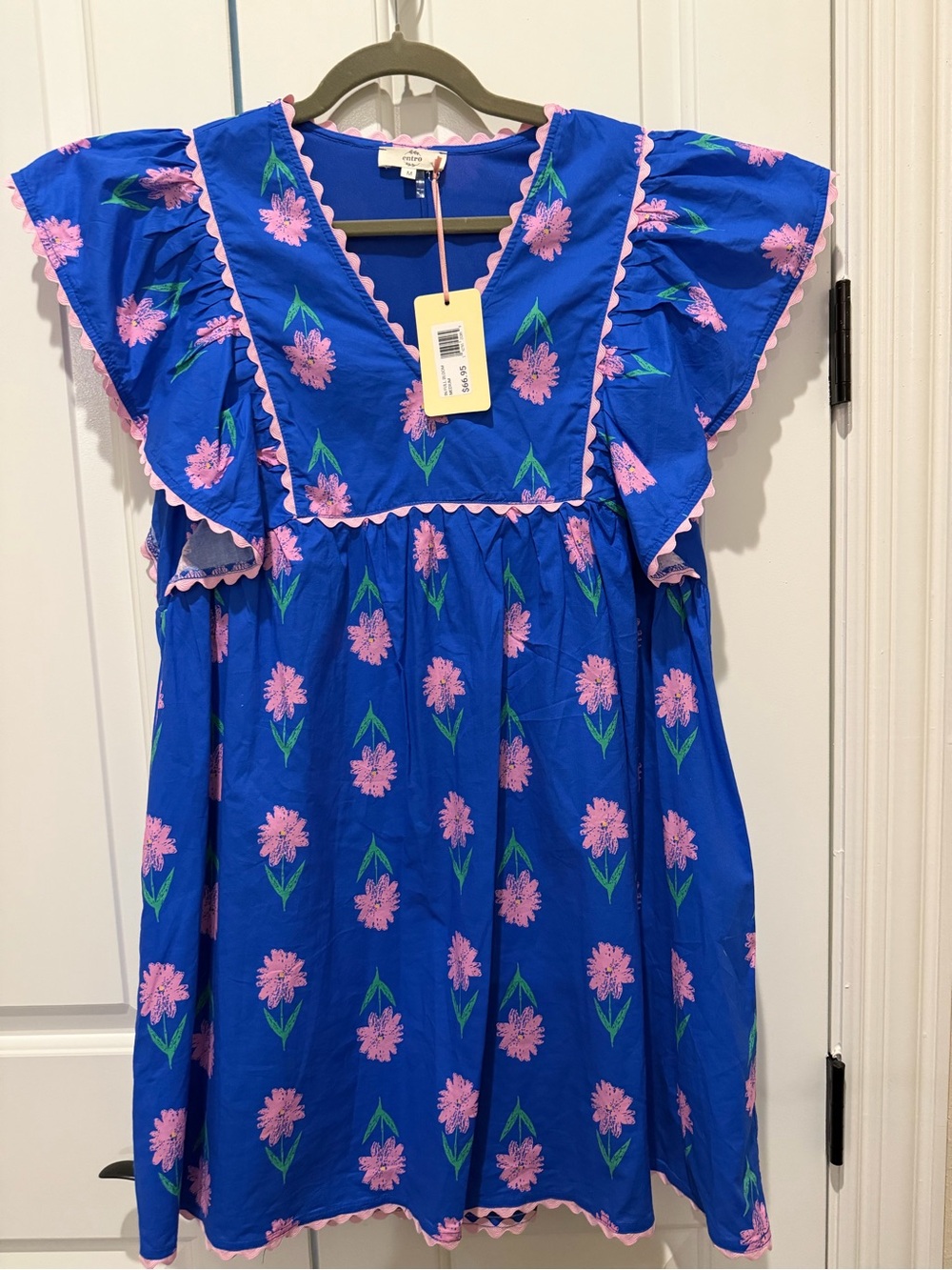 entro Blue Floral Dress with Pink Trim
